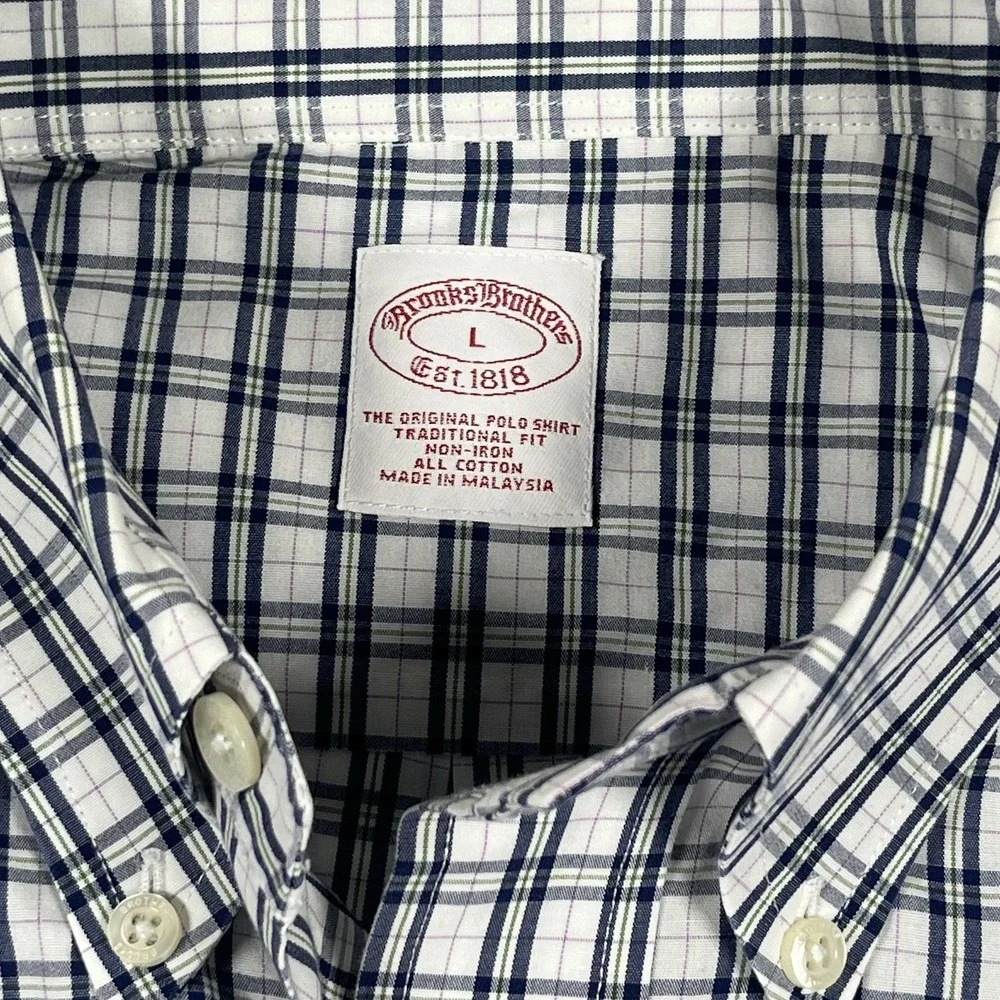 Brooks Brothers Mens L Traditional Non-Iron Button‎ Shirt Long Sleeve Blue/White